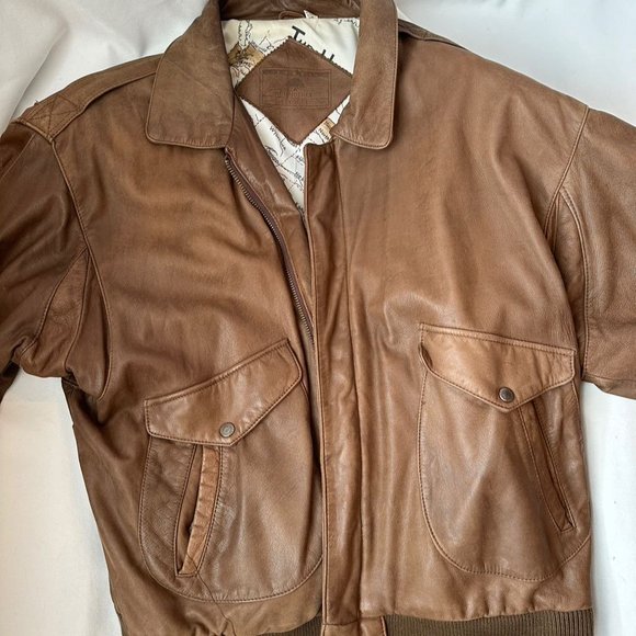 Roundtree & Yorke Men's XL Brown Leather Bomber Moto Jacket - Picture 1 of 8